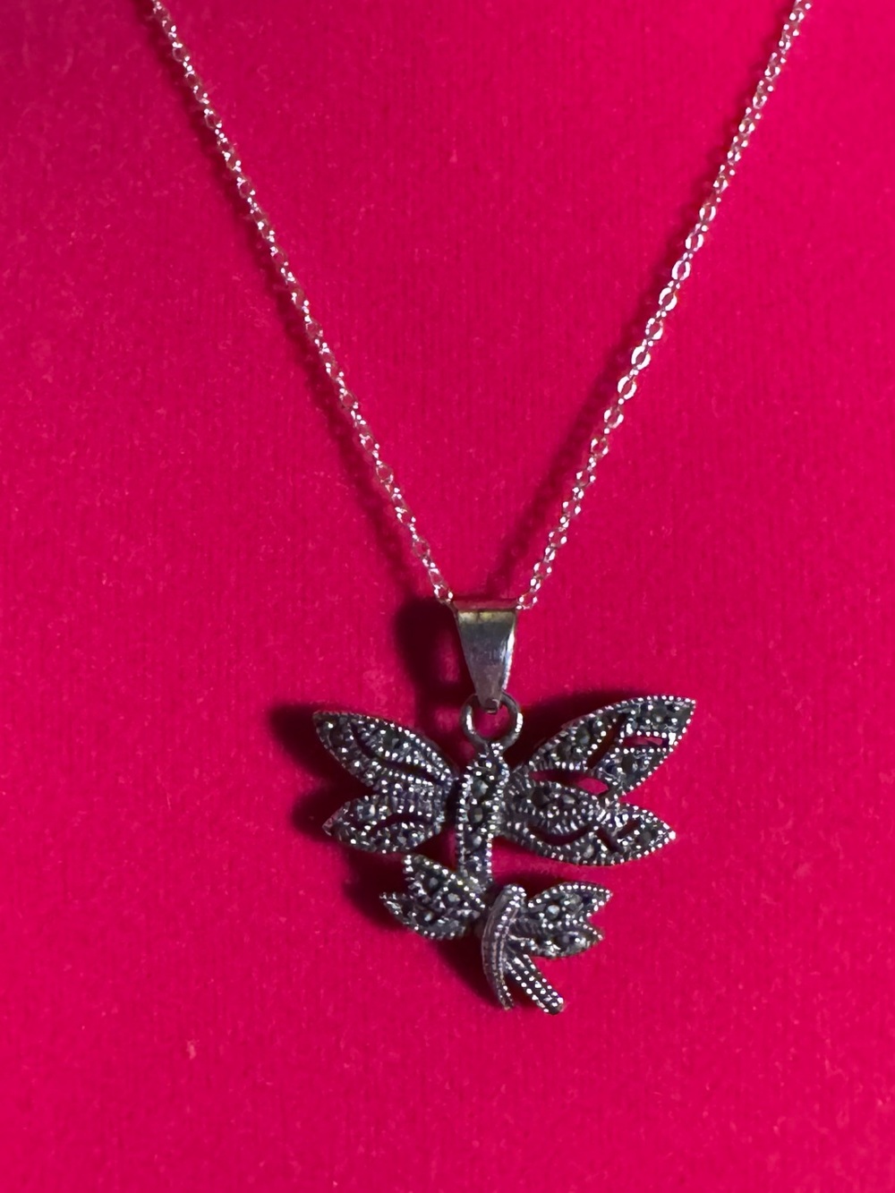 VTG Sterling-Style Marcasite Butterfly Pendant Necklace in Silver